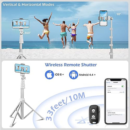 Sensyne 67" Phone Tripod & Selfie Stick, Extendable iPhone Tripod Stand with Wireless Remote and Phone Holder, Compatible with Cell Phone, Camera (Silver) - color: Silver, size: 67-inch