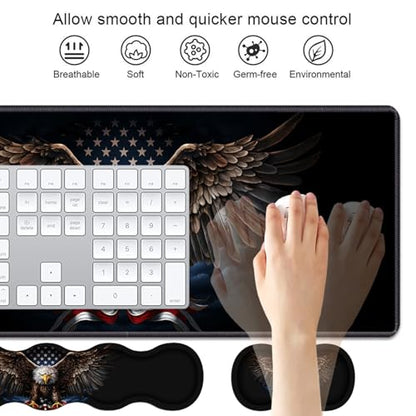 4 in 1 Ergonomic Keyboard Wrist Rest & Mouse Pad Wrist Rest Set, Large XXL Gaming Desk Mat 31.5"x 11.8" with Non-Slip Base, Memory Foam for Home Office Study Gaming, American Flag Bald Eagle - color: American Flag Bald Eagle