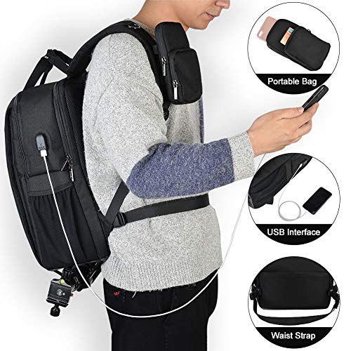 CADeN DSLR Camera Backpack Bag Waterproof Anti Theft with 15.6 inch Laptop Compartment, USB Charging Port, Tripod Holder, Rain Cover, Inner Case, Compatible for Sony Canon Nikon Olympus Black - color: L5 Generation 3 Black