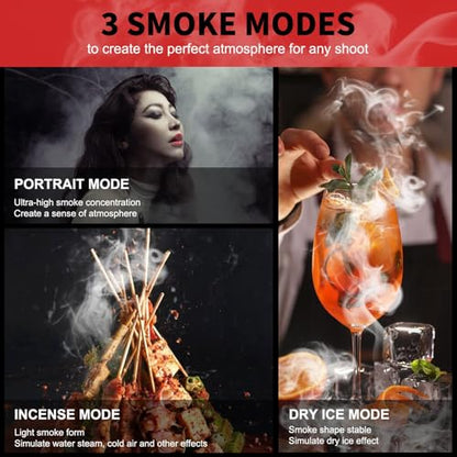 Portable Mini Fog Machine, 3 Adjustable Modes, Handheld Fog Machine with Remote Control Fogger for TikTok Live Streaming, Youtube Short Videos, Photography and Parties, Model Smoke L