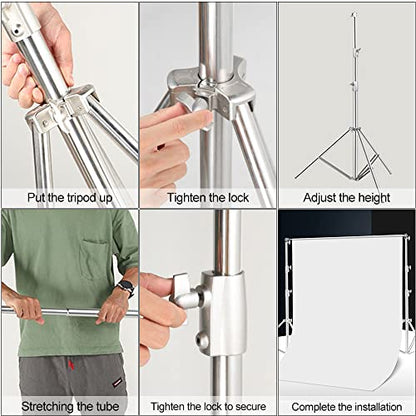 Photo Video Studio Backdrop Stand, 9.19ft Stainless Steel Backdrop Support System Background Stand with Carry Bag for Portrait & Studio Photography - size: 9.8×9.2ft(W×H)