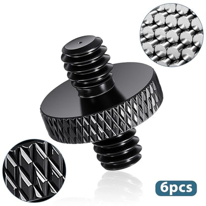 Bremorou 1/4" Male to 1/4" Male Threaded Tripod Screw Adapter, 6 PCS Standard Camera Cage Mount Threaded Light Stand Screw, Double Head Stud Standard Converter for Shoulder Rig, Black