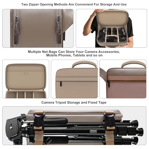 LTGEM Camera Bag Compatible with Canon/Sony/Nikon DSLR Camera, Camera Sling Bag Double-sided Opening for Travel, with Tripod Strap, Shoulder Strap and 6 Divider(Cream) - color: Cream