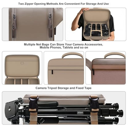 LTGEM Camera Bag Compatible with Canon/Sony/Nikon DSLR Camera, Camera Sling Bag Double-sided Opening for Travel, with Tripod Strap, Shoulder Strap and 6 Divider(Cream) - color: Cream