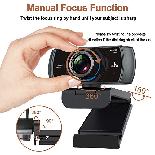 NexiGo N980P 1080P 60FPS Webcam with Microphone, HD USB Computer Camera, Built-in Dual Noise Reduction Mics, 120 Degrees Wide-Angle for Zoom/Skype/FaceTime/Teams, PC Mac Desktop (Renewed) - style: 1080p Webcam 60FPS