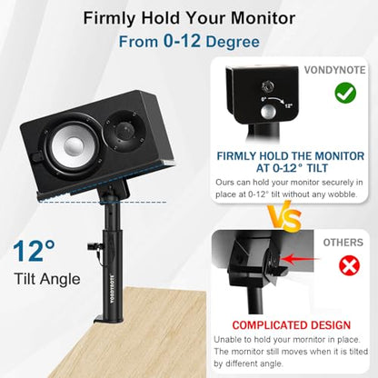 Vondynote Studio Monitor Stands Pair Heavy Duty Desk Clamp Speaker Stands with Adjustable Tilt Angle Tray of 0-12 °
