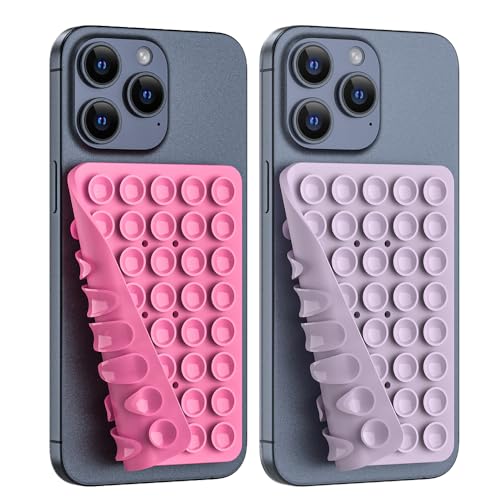 Double Sided Silicone Suction Phone Holder Mount, Silicon Accessory for iPhone and Android, Hands-Free Mirror Shower Phone Holder, TikTok Videos and Selfies (Pink+Violet) - color: Pink+Violet