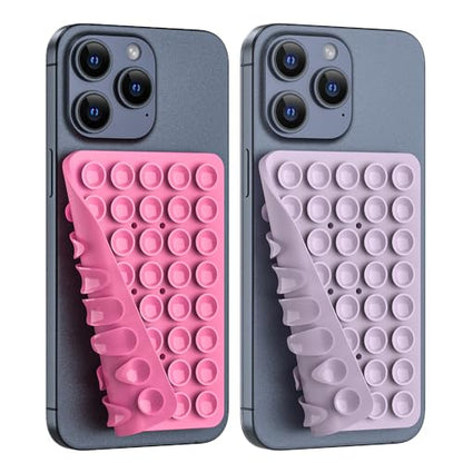 Double Sided Silicone Suction Phone Holder Mount, Silicon Accessory for iPhone and Android, Hands-Free Mirror Shower Phone Holder, TikTok Videos and Selfies (Pink+Violet) - color: Pink+Violet