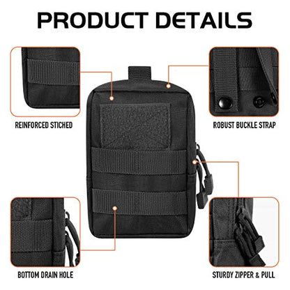 3 Pack Molle Pouch Combo Water Bottle Pouch Holder Tactical Molle Pouches Compact Utility Waist Bag Pack - color: Combo C:Black