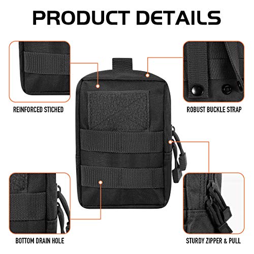 3 Pack Molle Pouch Combo Water Bottle Pouch Holder Tactical Molle Pouches Compact Utility Waist Bag Pack - color: Combo D:Black
