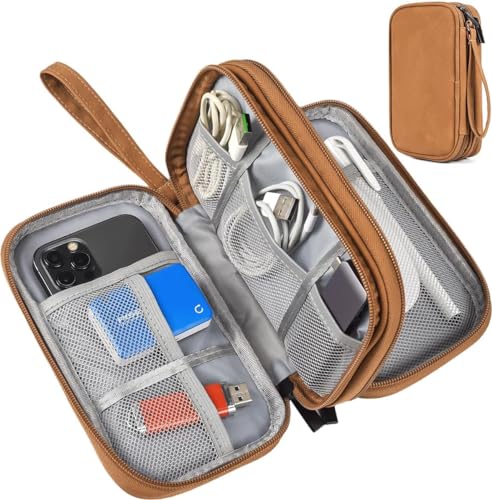 Electronic Organizer Travel Cable Accessories Case, Electronic Organizer Bag, Waterproof Electronic Accessories Organizer Case for Power Bank, Charging Cords, Chargers, Earphone, USB Cable - Brown - color: Double Layer - Brown