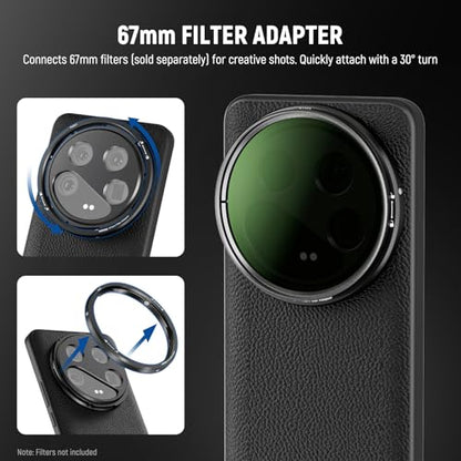 NEEWER 14 Ultra Case, Protective Heavy Duty Case with Wireless Charging, 17mm Lens Mounts & 67mm Filter Adapter, TPU + PC Faux Leather, Compatible with Xiaomi 14 Ultra, PA051 Black - style: Case for 14 Ultra