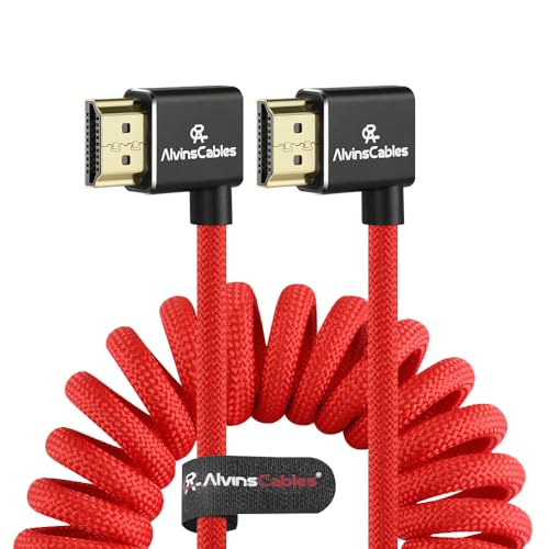 Alvin's Cables 8K 2.1 HDMI Cable 48Gbps 8K@60Hz 4K@120Hz High Speed Braided Coiled Cable for Sony A7 A9, BMPCC, for Canon C70, for Atomos Ninja, for Feelworld, Left to Left Angle, Red - color: Red, size: Left to Left Angle
