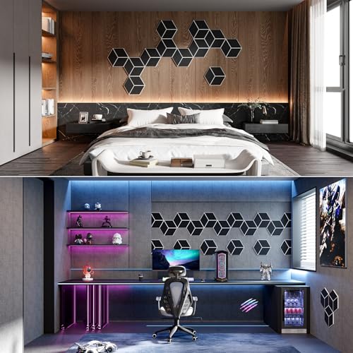 12-Pack Self-Adhesive Acoustic Panels 12" x 10" x 0.4" High-Density, Flame-Resistant Soundproof Foam. Absorbs Noise and Eliminates Echoes, Hexagonal 3D Design(BlackFace) - color: WhiteBase + BlackFace, size: Y-Cut Hexagon 12 Pack