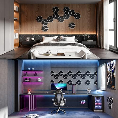 12-Pack Self-Adhesive Acoustic Panels 12" x 10" x 0.4" High-Density, Flame-Resistant Soundproof Foam. Absorbs Noise and Eliminates Echoes, Hexagonal 3D Design(BlackFace) - color: WhiteBase + BlackFace, size: Y-Cut Hexagon 12 Pack