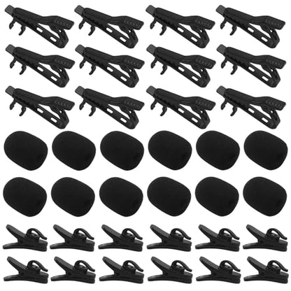 12 Pcs Lavalier Microphone Clips Replacement Kit with 12 Pcs Foam Windscreen Covers, 12 Pcs Plastic Wire Clips for Voice Recording, Video Conferencing, Online Meetings and Video Creators - size: 12 Pack