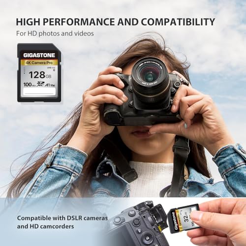【5-Years Data Recovery】 GIGASTONE 128GB SD Card, 4K Camera Pro, UHS-I A1 V30 U3 Class 10 SDXC Memory Card 4K UHD Video Compatible with Digital Camera, Full-Sized SD Card, with 1 Mini Case - color: 128GB 4K Camera Pro SD Card 1-Pack