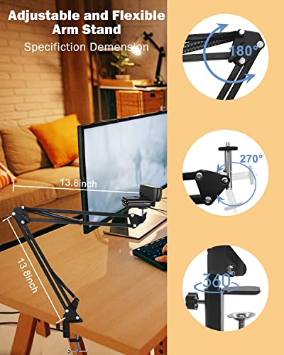 Webcam Stand Desk Mount - Suspension Boom Scissor Arm Webcam Holder with Desk Clamp Mount for Logitech Webcam C920 C922 C922x C920S C930e C930 C615 Brio 4K and Other Devices with 1/4" Thread