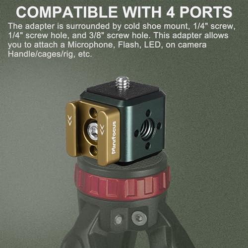 MINIFOCUS Multi-Hole Screws Adapter with Cold Shoe Mounts, Aluminum Thread Mounting Post/Block with 1/4'' & 3/8'' Thread Hole and Arri-locating Hole for Tripod, Magic Arm, Microphone, Camera Cage