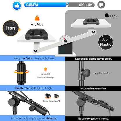 CAHAYA Mic Stand Desk Adjustable - Boom Arm Desktop Microphone Stand Metal Weighted Base A-frame Table Mic Mount with 2 Mic Clips 3/8" to 5/8" Screw Adapter Mic Mount for Singing Stage Performance