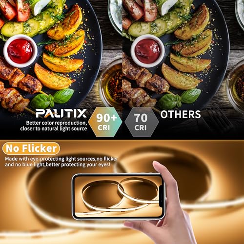 PAUTIX COB LED Strip Lights 5V USB Powered Dotless Super Bright Dimmable LED Lights 3000K Warm White 6.56ft TV Backlights,Flexible 3M Adhesive Under Cabinet Light for Bedroom,Kitchen,Shelf Lighting - color: 3000K, size: 6.56 ft