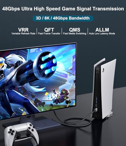 Certified 10K 8K 4K HDMI 2.1 Cable 10FT, 48Gbps Ultra High Speed HDMI® Cord | Ethernet CEC 4K 240Hz 165Hz 144Hz 120Hz 8K 60Hz eARC Netflix HDCP2.3 HDR10+ PC Laptop RTX5090 TV Monitor Projector X-box PS5 - size: 10 ft