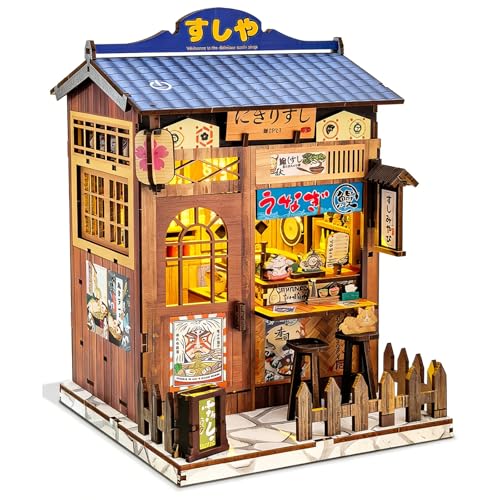 DIY Miniature House Kit, Book Nook Kit Mini Japanese House Bookshelf Decor, Tiny Dollhouse Building Kit for Adults & Teens, Gifts for Family, Friends - style: Sushi Shop