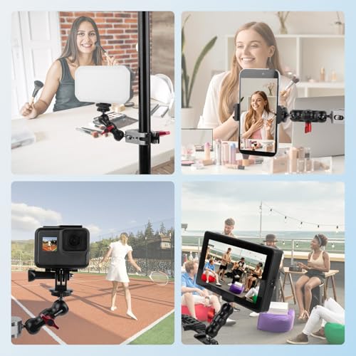 Magic Arm Kit (2-Pack), Double Ballhead with 1/4" Screw & Tripod Mount Adapters for GoPro, Insta360,DJI Action Cameras,DSLR,Fill Light,Microphone - YD053