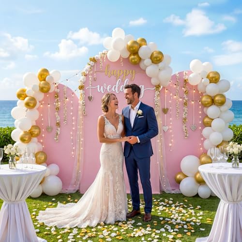 Toolterritary Set of 3 Metal Arch Backdrop Stand with Cover Set, (7.2FT, 6.6FT, 6FT Wedding Arch and Cover Set), Backdrop Arch for Party, Baby Shower, Birthday, and Graduation Ceremony - color: Pink, size: 7.2ft+6.6ft+6ft