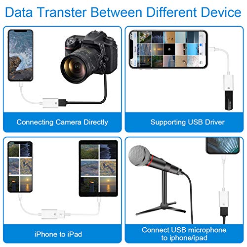 Lightning to USB Camera Adapter Lightning Female OTG Cable Adapter for Select iPhone,iPad Models Support Connect Camera, Card Reader, USB Flash Drive, MIDI Keyboard, White - color: USB