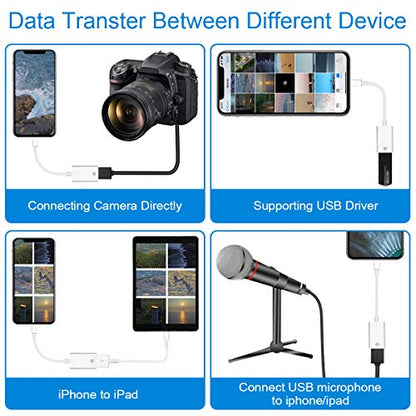 Lightning to USB Camera Adapter Lightning Female OTG Cable Adapter for Select iPhone,iPad Models Support Connect Camera, Card Reader, USB Flash Drive, MIDI Keyboard, White - color: USB