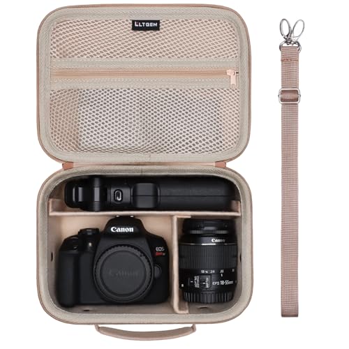 Camera Case Bag Compatible with Canon EOS Rebel T7/R50/R6 Mark II/R100/R50 V/T6/R8/R10/R5 Mark II/RP/R7/5D Mark IV/SL3/R5/T100 DSLR SLR Camera, Len and Tripod with 4 Dividers and Shoulder Strap, Beige - color: Beige, size: Small
