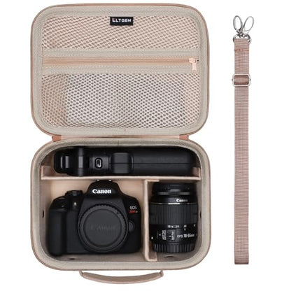 Camera Case Bag Compatible with Canon EOS Rebel T7/R50/R6 Mark II/R100/R50 V/T6/R8/R10/R5 Mark II/RP/R7/5D Mark IV/SL3/R5/T100 DSLR SLR Camera, Len and Tripod with 4 Dividers and Shoulder Strap, Beige - color: Beige, size: Small