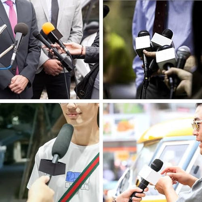 4 Pcs Microphone Flag Station Portable Square Cube ABS Foam Mic Flag Logo Studio Equipment Microphone Accessorie for Reporter Host Interview Black White