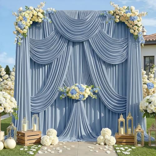 20ft x 12ft Dusty Blue Backdrop Curtains, Wrinkle Free Thick Fabric Polyester Curtains Backdrop Drapes Cover for Parties Wedding Birthday Photography Background, 4 Panels 5ft x 12ft - color: Dusty blue, size: 20FT(W) x 12FT(H)