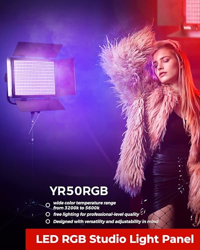 REFLEX CAMERA RGB LED Video Light Panel 3200K–5600K Bi-Color Dimmable with App & Remote Control – Studio Light for Photography, YouTube, Filmmaking, Adjustable Hue Saturation Barn Doors