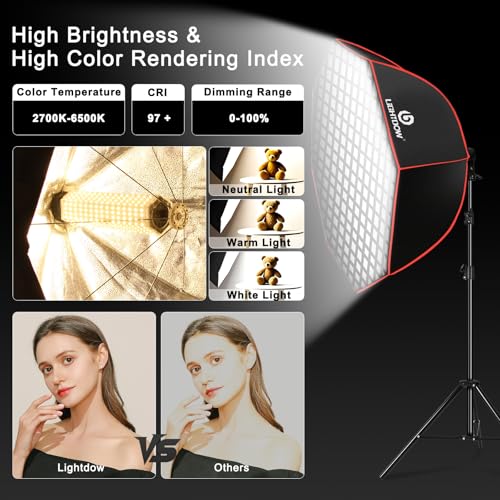 Light Box Photography Lighting Kit:2-Pack 37" Octa Softbox,Honeycomb Grid,110W LED Lamps,RC,Tripod Stands for Studio Light,Video Recording,Portraits,Model/Food/Pet/Baby/Product Shoots & Live Streaming - size: 2-Pack