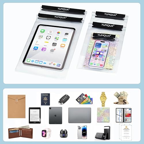 YUMQUA Clear Waterproof Bag, Waterproof Document Pouch Passport Holder Water Tight Map Case Waterproof Pouch Water Proof Small Dry Bags for Kindle Phone Tablet Camera, Kayak Boat PaddleBoard - color: Black-5Pack
