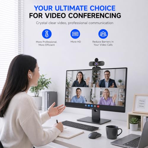 C26 1080P Webcam with Microphone, USB Computer Camera with Privacy Cover, Noise Reducing Mic, Auto Light Correction, 105° Wide Angle, Plug&Play for PC Mac Laptop Zoom Teams Streaming - style: 1080P