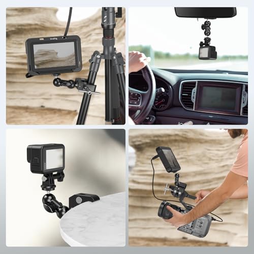 SMALLRIG Super Camera Clamp Mount 2-Pack, Double Ball Head Magic Arm Adapter, Fence/Desk/Tripod Mount for Monitor/Light/Camera, for Insta360, for Gopro, for Osmo Pocket 3, 5321 - style: Clamp 2 Pack