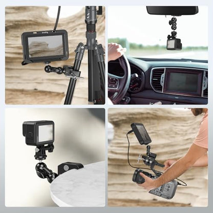 SMALLRIG Super Camera Clamp Mount 2-Pack, Double Ball Head Magic Arm Adapter, Fence/Desk/Tripod Mount for Monitor/Light/Camera, for Insta360, for Gopro, for Osmo Pocket 3, 5321 - style: Clamp 2 Pack