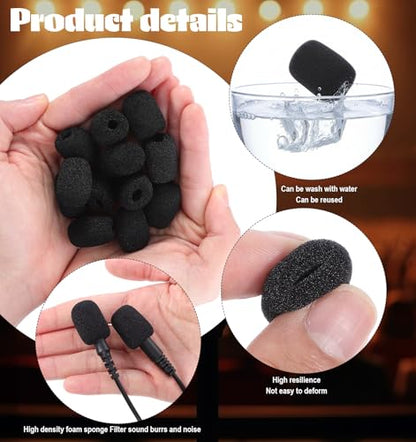 12 Pack Microphone Cover, Headset Microphone Covers Foam High-density Sponge Microphones Foams Windscreen Pop Filter Replacement for Headset Microphones (Black)