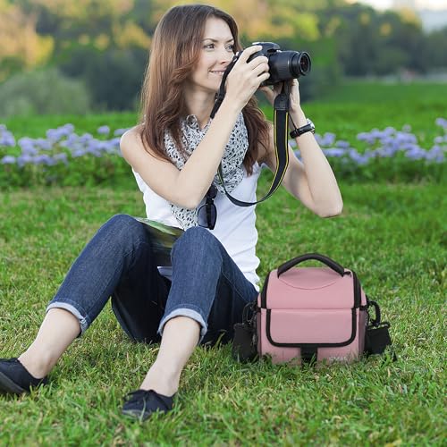 GMAK Camera Carrying Bag, Anti-Shock Camera Case Bag with Water-resistant Rain Cover Compatible for Canon EOS R50 M50 Powershot SX540 SX70, Nikon Coolpix L340 B700 P610, Sony a6100 a6400, Fuji XS10 - color: Pink, size: Small