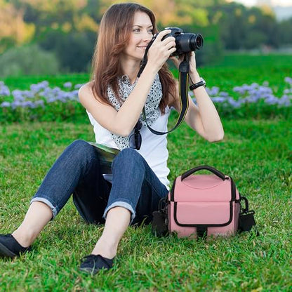 GMAK Camera Carrying Bag, Anti-Shock Camera Case Bag with Water-resistant Rain Cover Compatible for Canon EOS R50 M50 Powershot SX540 SX70, Nikon Coolpix L340 B700 P610, Sony a6100 a6400, Fuji XS10 - color: Pink, size: Small