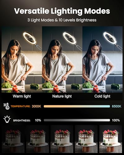 Ring Light with Stand Tripod for iPhone – Upgrade 1800 Lumens 10” Overhead Phone Tripod with Light, 2X Brighter Lighting for Video Recording, TikTok, YouTube, Streaming & Content Creator Essentials - size: 70.8" tall - Clip-On (High Brightness)