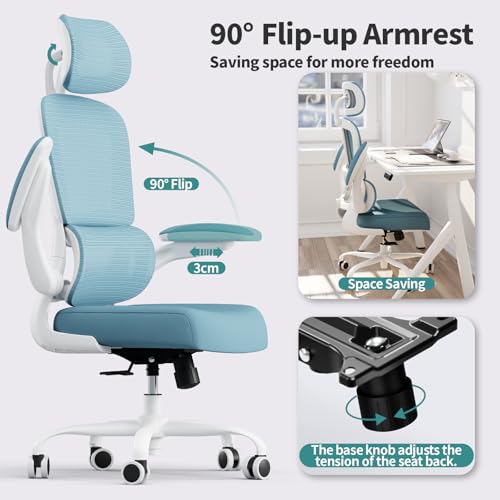TRALT Office Chair Ergonomic Desk Chair, 330 LBS Home Mesh Office Desk Chairs with Wheels, Comfortable Gaming Chairs (1, Sky Blue) - color: Sky Blue