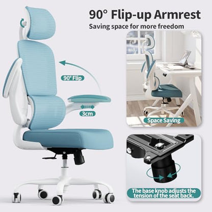 TRALT Office Chair Ergonomic Desk Chair, 330 LBS Home Mesh Office Desk Chairs with Wheels, Comfortable Gaming Chairs (1, Sky Blue) - color: Sky Blue