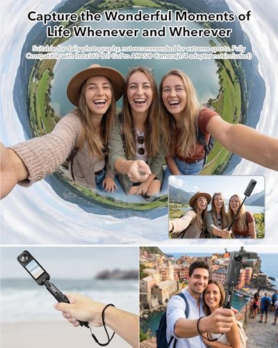 SYMIK Invisible Selfie Stick for Insta360 70 cm/27.6 in, 360 Camera Stick | Aluminum Alloy Extension Stick for Insta 360 X5 X4 Air X3 ONE X2, Osmo 360, Portable Extendable Monopod Pole with Wrist Strap - size: 70 cm / 27.6 in