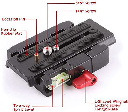 AngelReally P200 Quick Release Plate - Camera Tripod Base Plate with QR Clamp Adapter with 1/4" and 3/8" Screw Hole Compatible for Manfrotto 500AH 501HDV 503HDV 701HDV 577/519/561/Q5