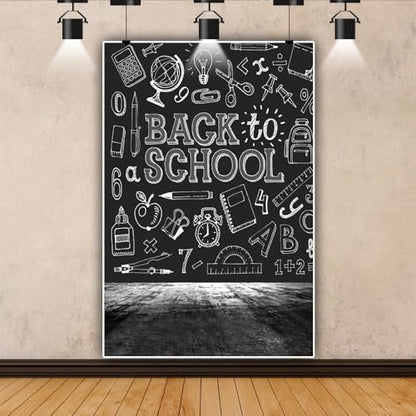 Laeacco 6x8ft Back to School Black Chalkboard Photography Backdrop | Classroom Chalkboard Background, Chalk Drawings Grunge Texture Design for Online Teaching, Math Class & Back to School Decor - size: 6x8ft